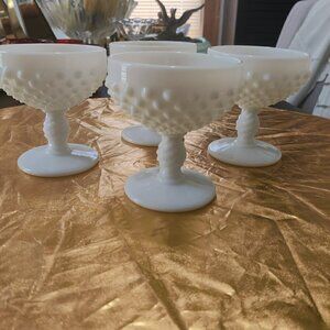 Ice Cream Cups in Hobnail, on a footed base. Amazing White Milkglass from Fenton